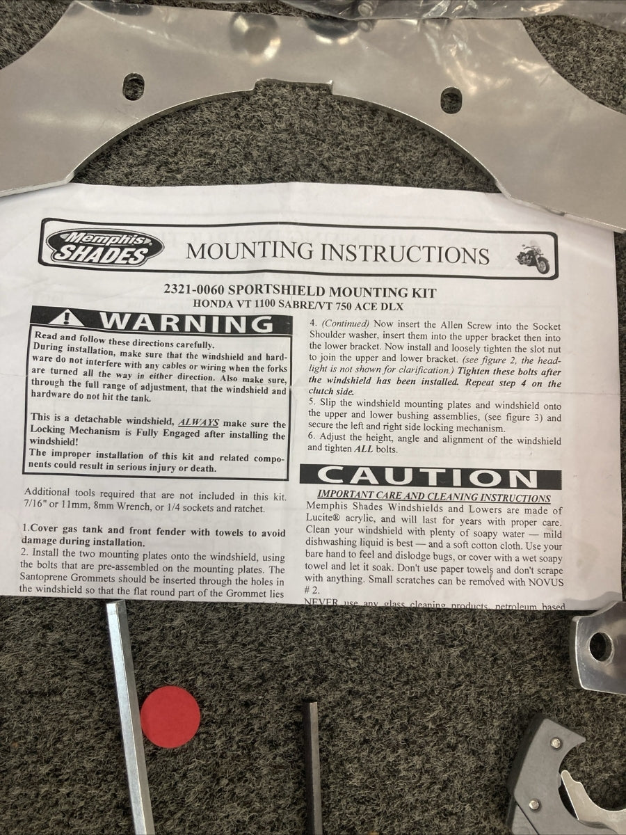 NEW MEMPHIS SHADES 2321-0060 SPORTSHIELD MOUNTING KIT FOR HONDA VT1100 SABRE