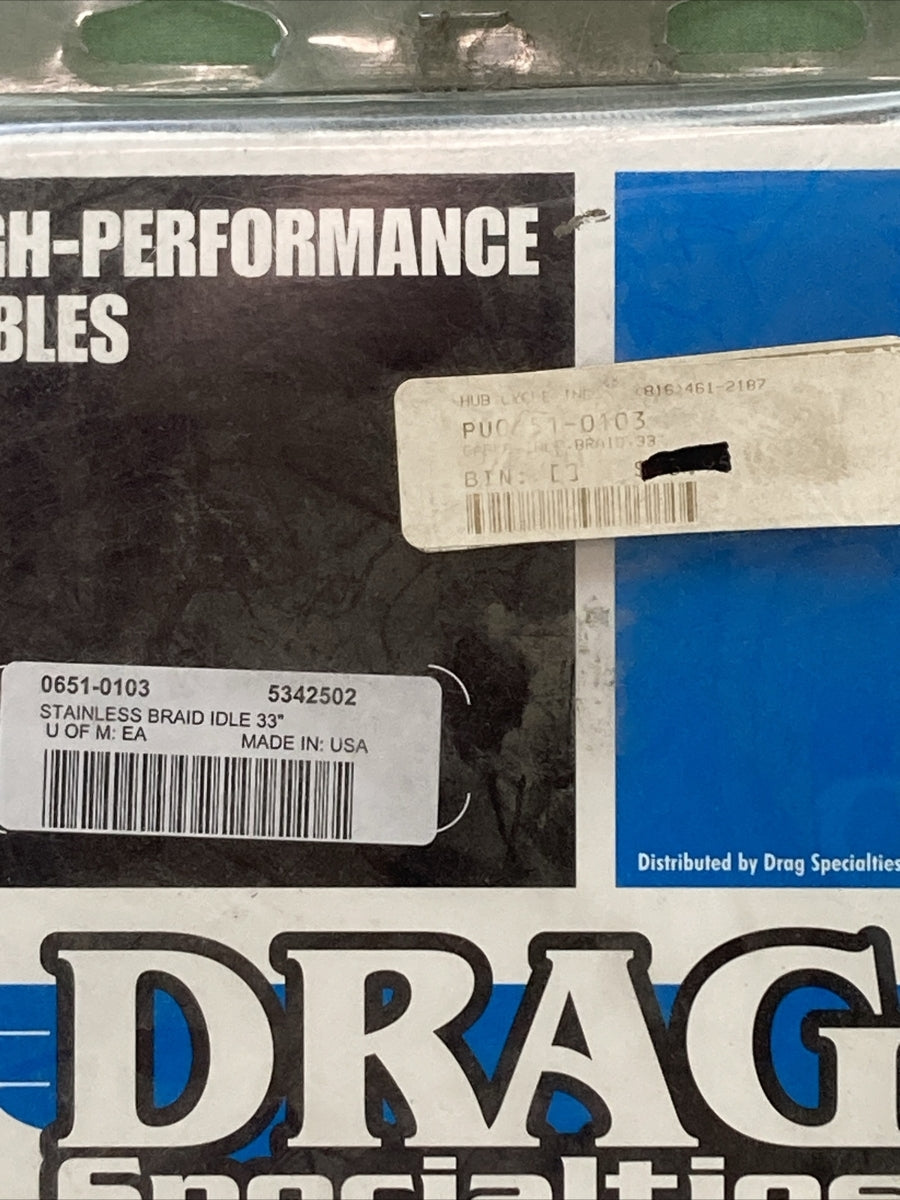 NEW DRAG SPECIALTIES 0651-0103 STAINLESS BRAIDED IDLE CABLE 33"