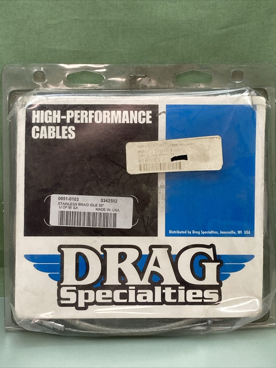 NEW DRAG SPECIALTIES 0651-0103 STAINLESS BRAIDED IDLE CABLE 33"