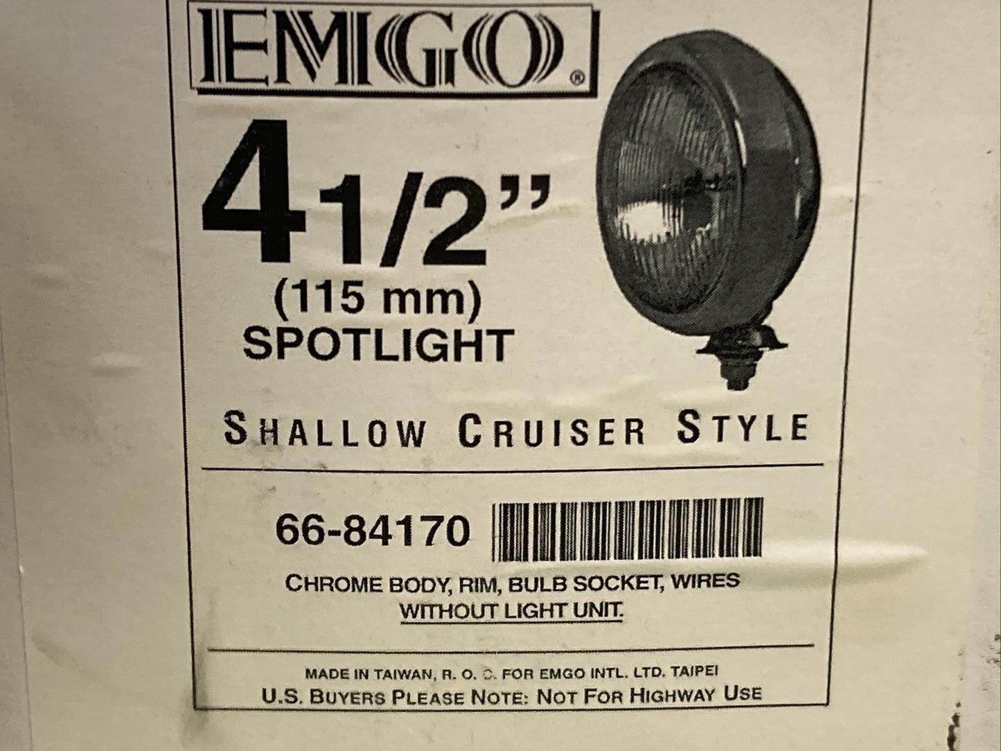 NEW EMGO 66-84170 4 1/2" SPOTLIGHT 115 MM SHALLOW CRUISER STYLE CHROME BODY