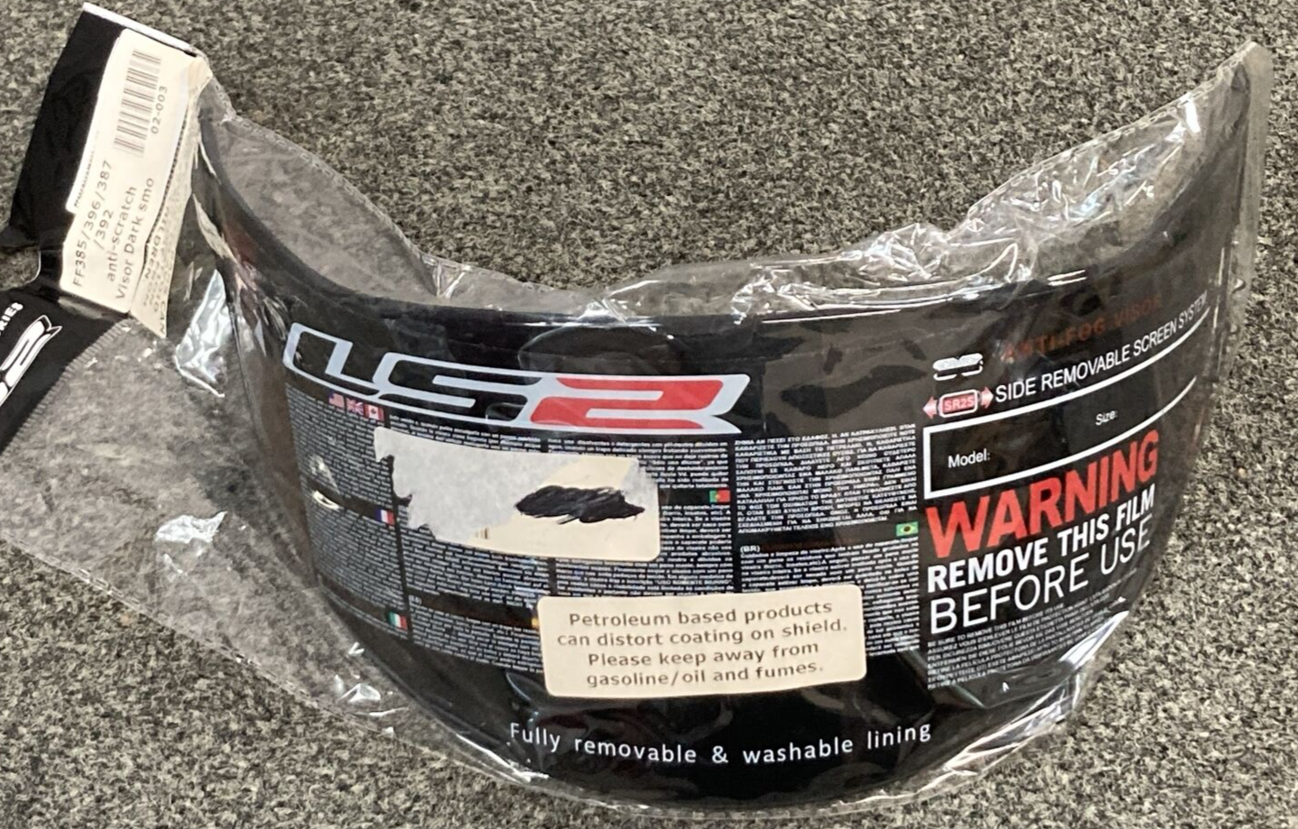 NEW LS2 02-003 HELMET VISOR SHIELD ANTI-FOG DARK SMOKE F385|396|387|392