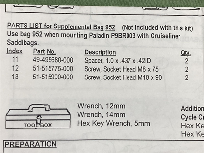 NEW NATIONAL CYCLE BAG #952 PALIDIN P9BR007 CRUISELINER BAG HARDWARE ONLY