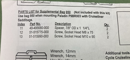 NEW NATIONAL CYCLE BAG #950 PALADIN P9BR003 CRUISELINE BAG HARDWARE ONLY