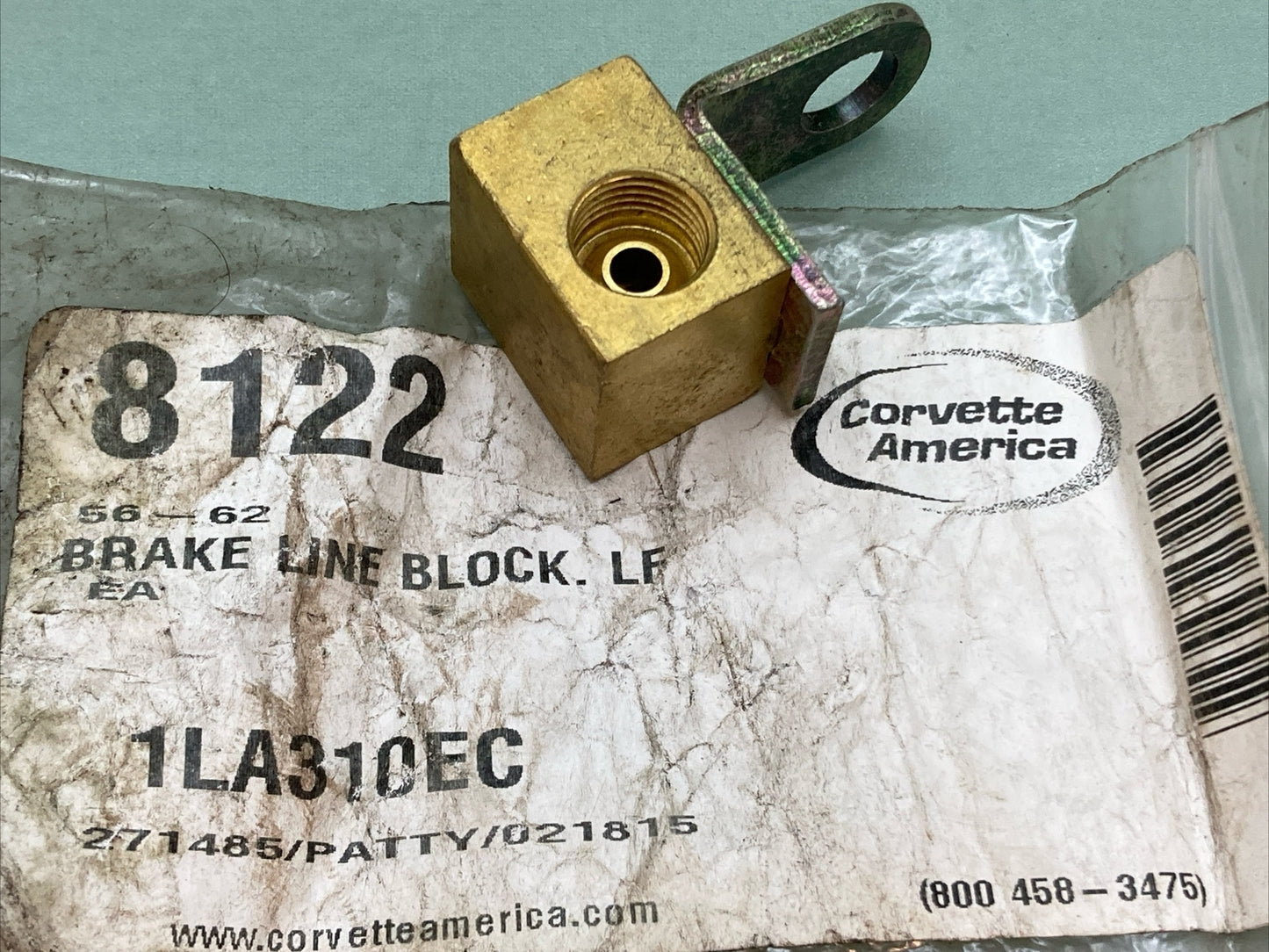 NEW GENUINE CORVETTE AMERICA 8122 BRASS BRAKE LINE BLOCK LF 1956-62