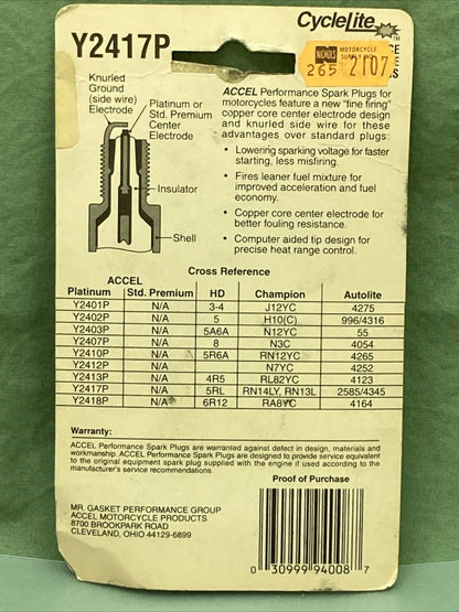 QTY 2 NEW ACCEL 2417P CYCLE LITE SPARK PLUGS