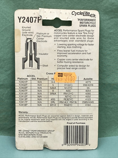 QTY 2 NEW ACCEL 2407P CYCLE LITE SPARK PLUGS