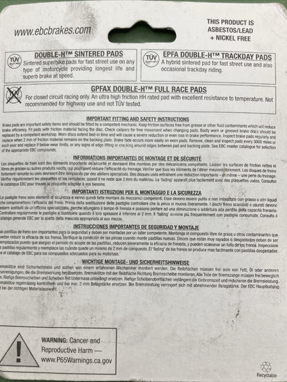 NEW GENUINE EBC FA69HH DOUBLE H SINTERED BRAKE PADS HONDA