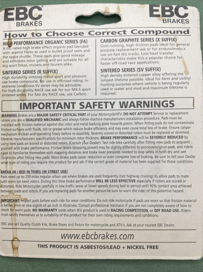 NEW GENUINE EBC FA62 BRAKE PADS KAWASAKI