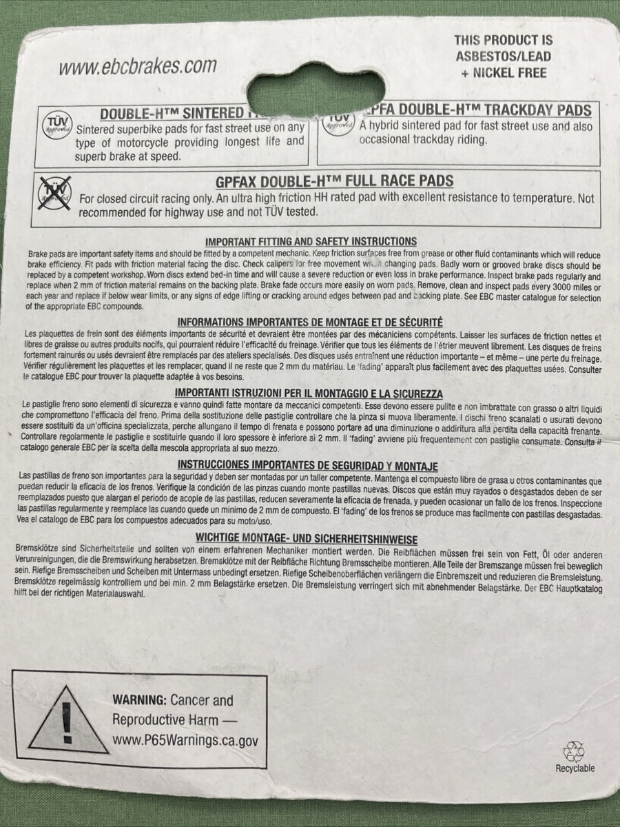 NEW EBC Brakes FA142HH BRAKE PADS DOUBLE-H SINTERED HONDA
