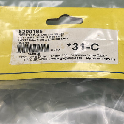 NEW GENUINE J&P CYCLES 13-960 THROTTLE PULL CABLE STAINLESS