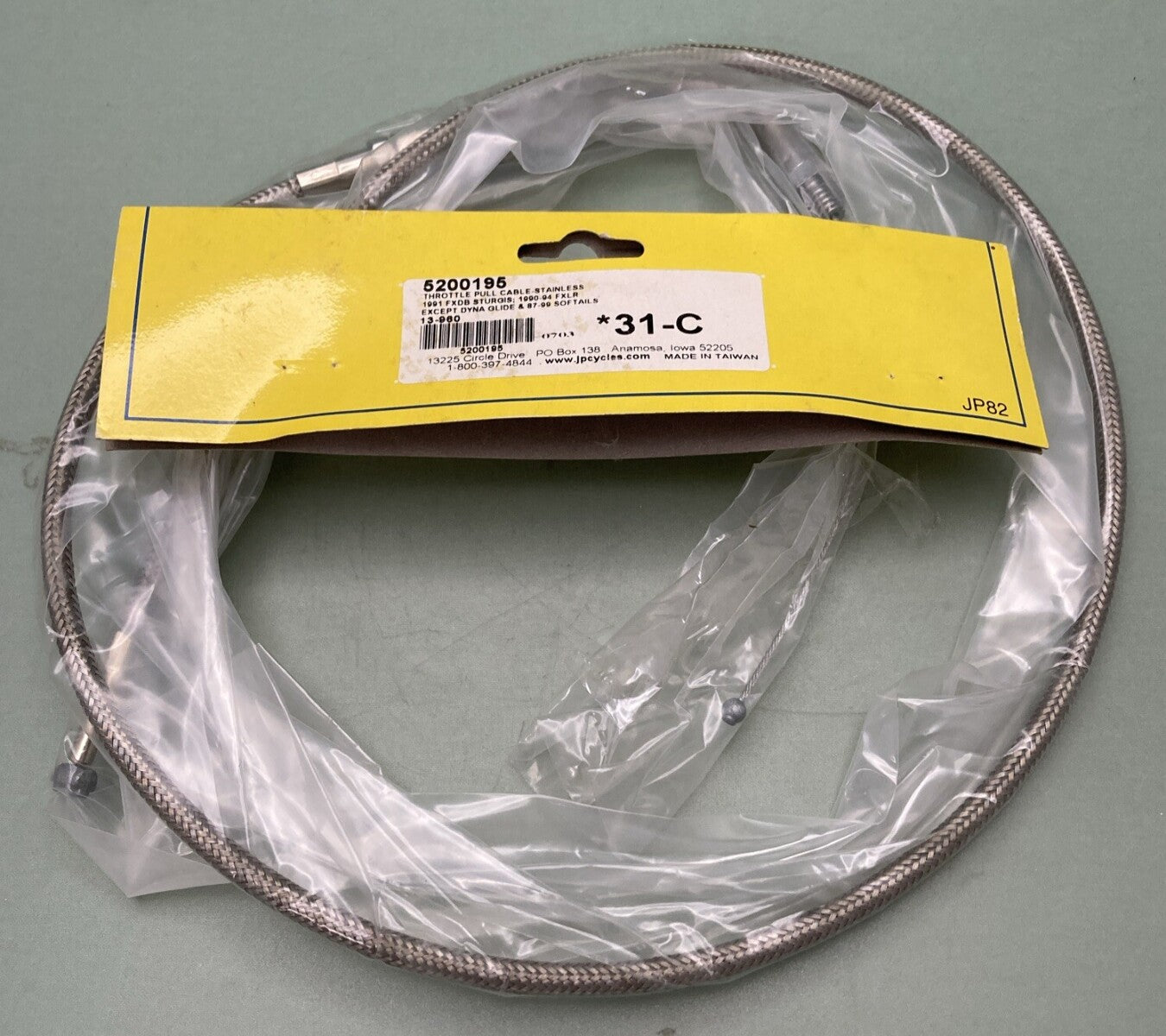 NEW GENUINE J&P CYCLES 13-960 THROTTLE PULL CABLE STAINLESS