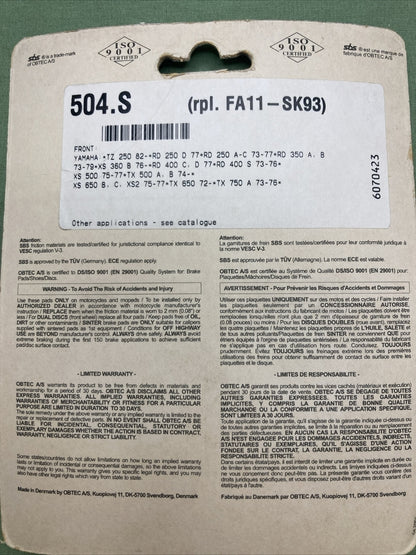 NEW SBS 504HF CERAMIC Brake Pads FRONT YAMAHA