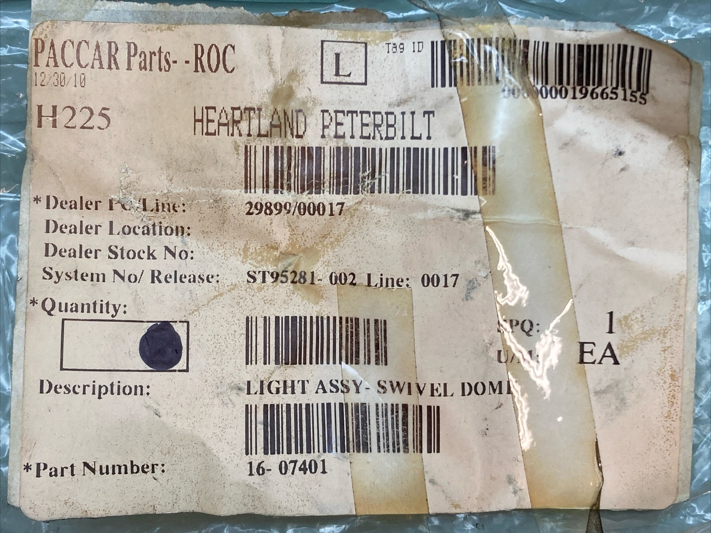 NEW GENUINE PACCAR 16-07401 LIGHT ASSY SWIVEL DOME