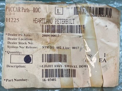 NEW GENUINE PACCAR 16-07401 LIGHT ASSY SWIVEL DOME