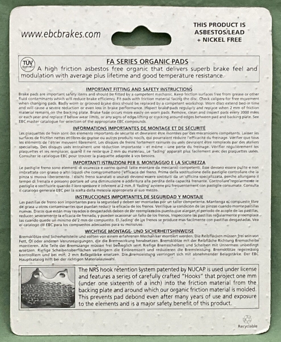 NEW EBC BRAKES FA214 HIGH PERFORMANCE Organic Rear Brake Pads