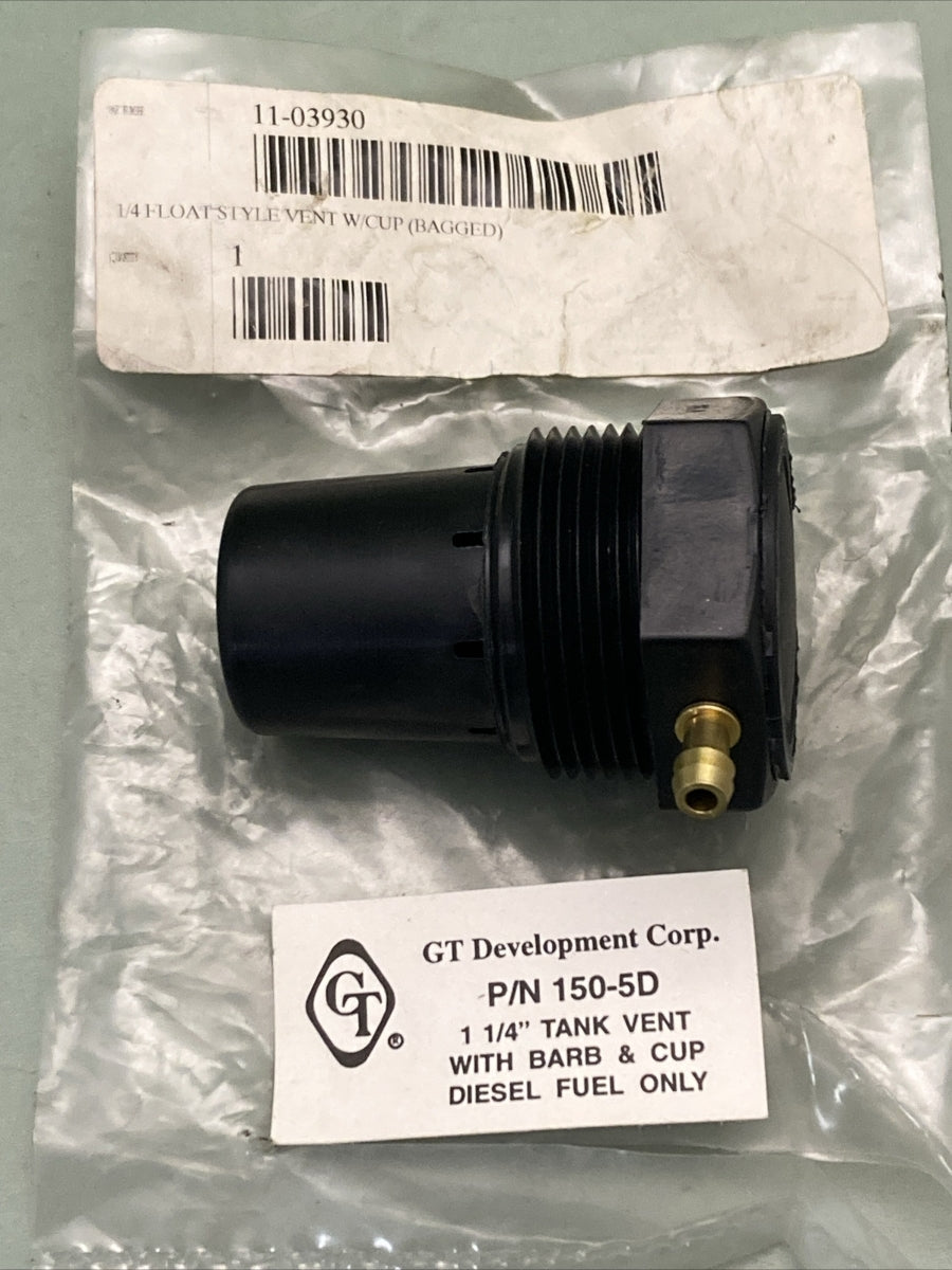 NEW GENUINE GT DEVELOPMENT CORP 150-5D 1 1/4" TANK VENT W/ BARB AND CUP