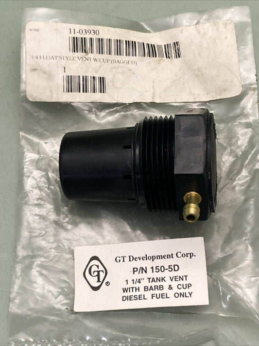 NEW GENUINE GT DEVELOPMENT CORP 150-5D 1 1/4" TANK VENT W/ BARB AND CUP