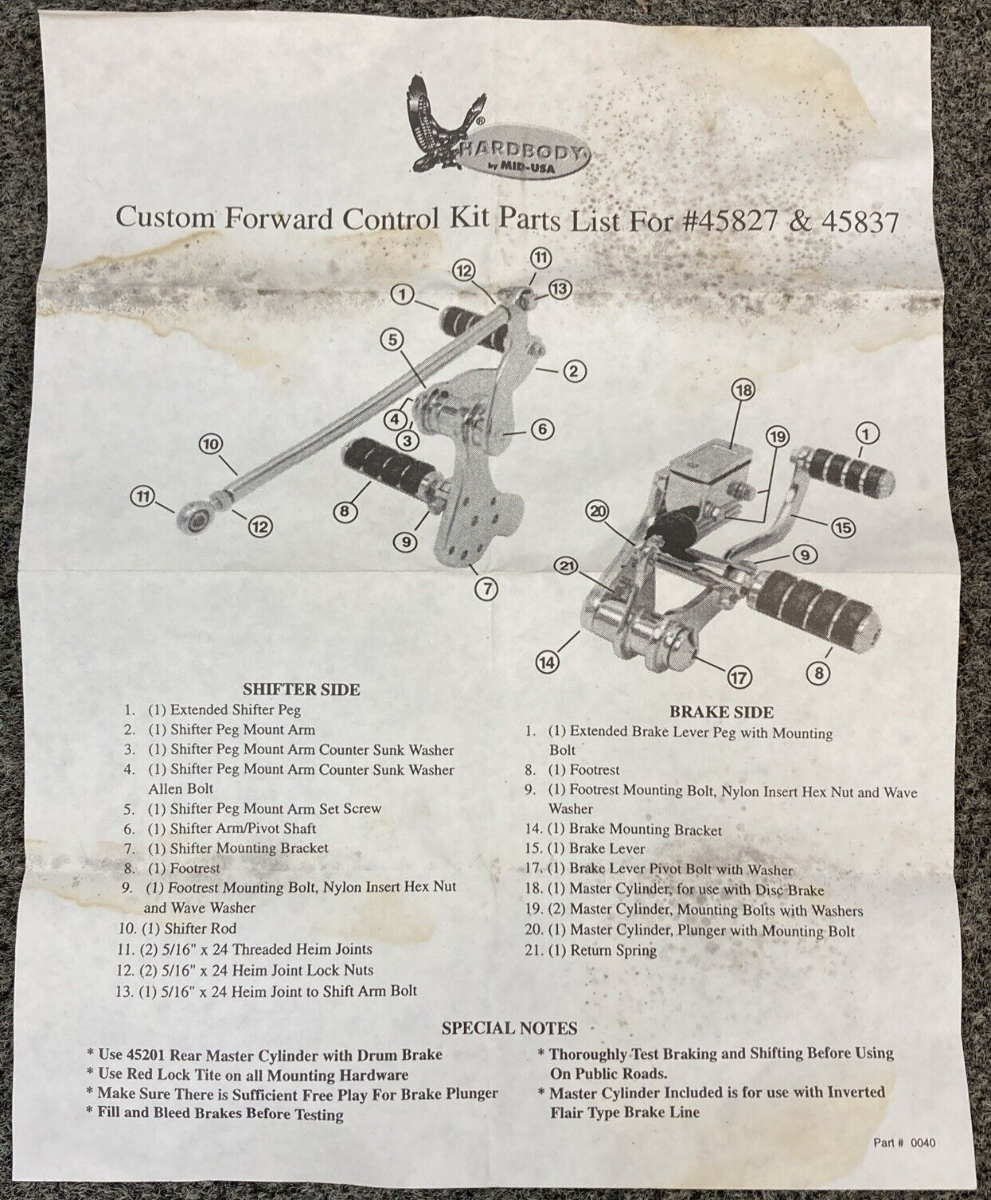 NEW MID-USA 45827 & 45837 HARDBODY CUSTOM FORWARDS CONTROL KIT INCOMPLETE