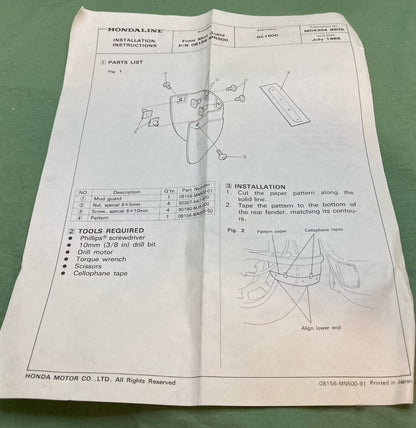 NEW GENUINE HONDA 08156-MN500 MUDGUARD FRONT