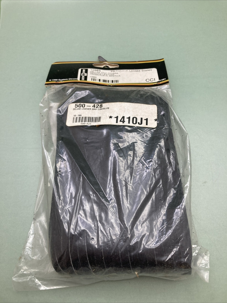 NEW CUSTOM CHROME 10986 DELUXE LEATHER GRIP COVERS, BLACK FRINGE