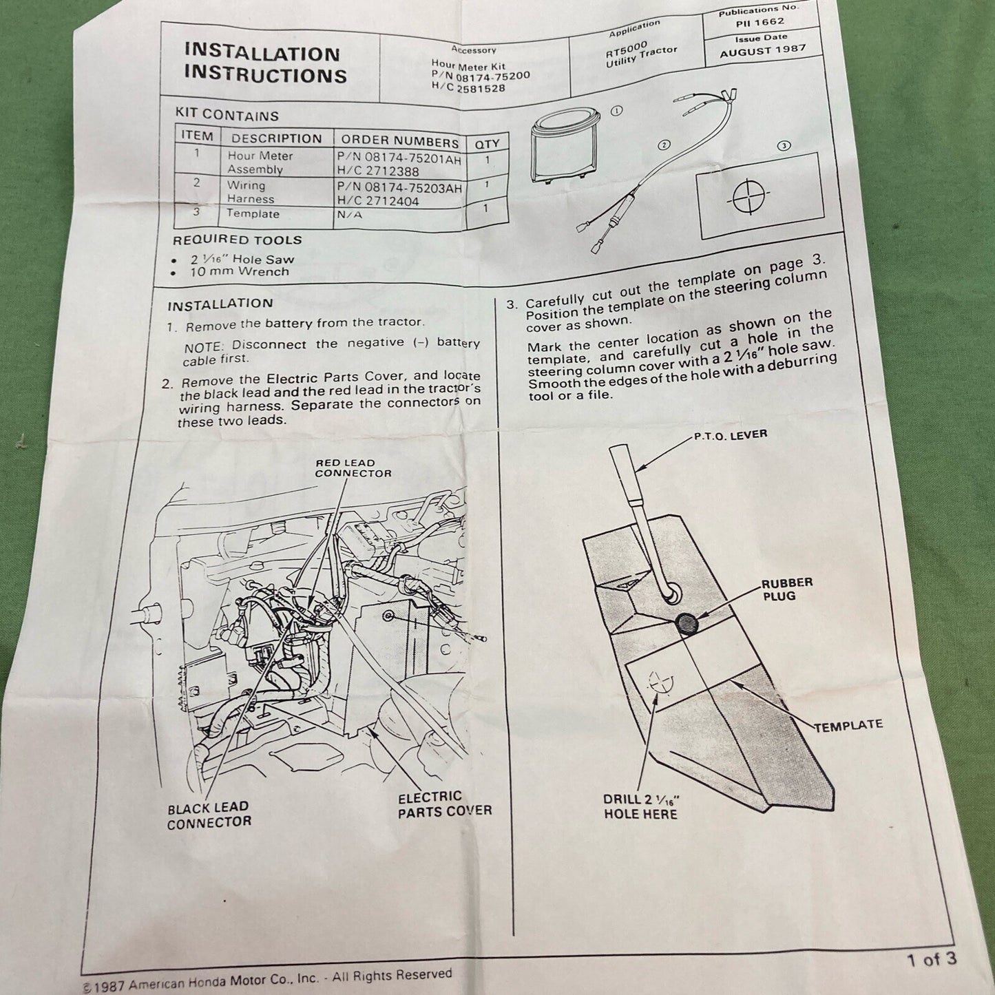 NEW GENUINE HONDA 08174-75200 HOUR METER KIT