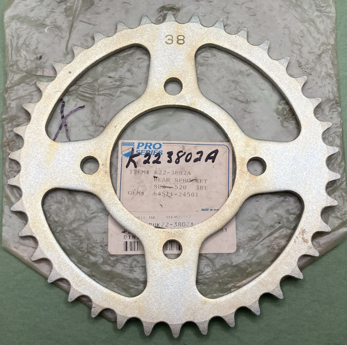 NEW PRO SERIES K22-3802A REAR SPROCKET 38 TOOTH SUZUKI 520 64511-24501