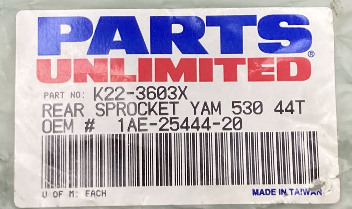 NEW PARTS UNLIMITED K22-3603X 44 T REAR SPROCKET YAMAHA 1AE-25444-20