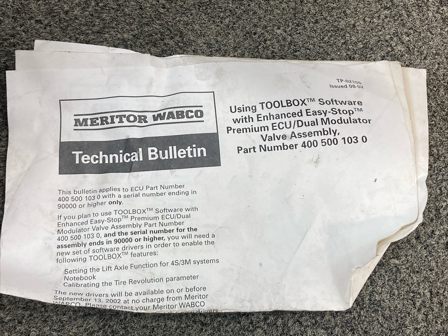 NEW MERITOR WABCO R955320 ABS VALVE AND ECU TCS2 ASSMY. KIT