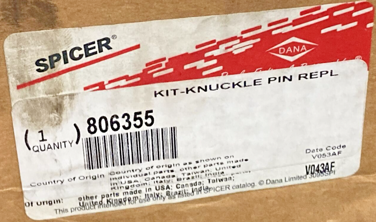 DANA SPICER 806355 KNUCKLE PIN REPLACEMENT KIT, INCOMPLETE KIT