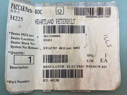 NEW GENUINE PACCAR R21-6013R PETERBILT RH ELECTRIC WINDOW REGULATOR