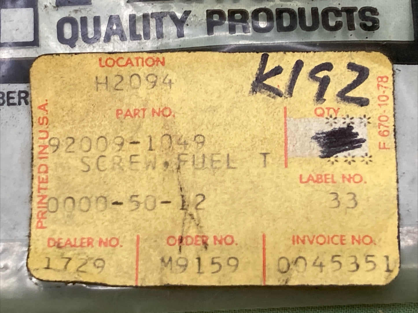 NEW GENUINE KAWASAKI 92009-1049 SCREW FUEL TANK CAP