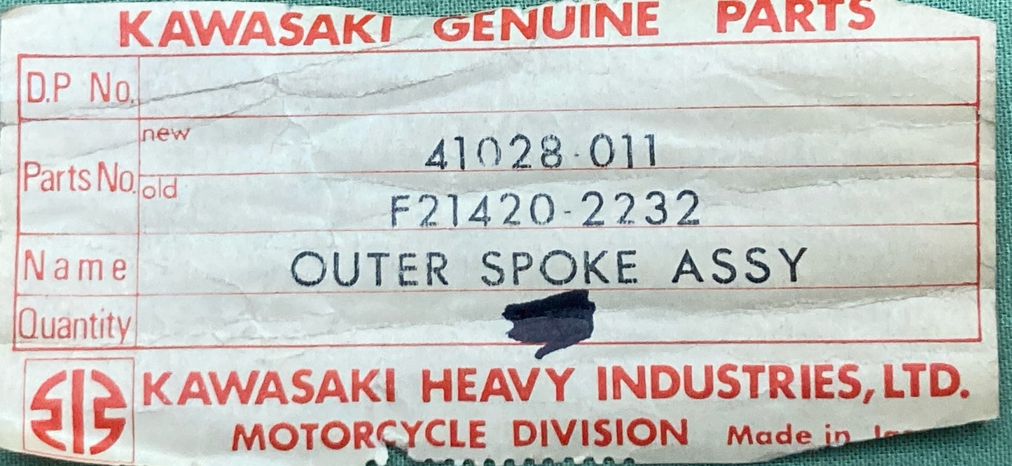 NEW GENUINE KAWASAKI 41028-011 SPOKE-ASY REAR OUTER #9 X 160.5 MM X 83