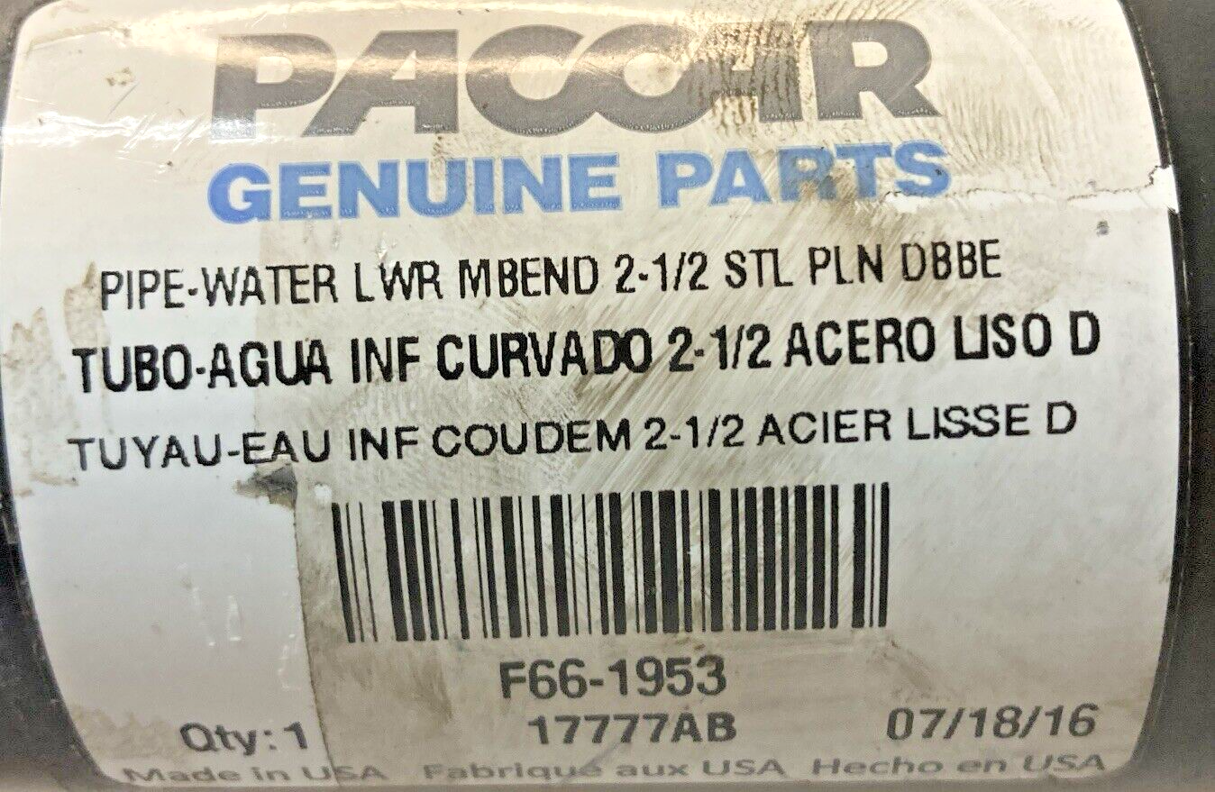 NEW GENUINE PACCAR F66-1953 Epa/Pipe-Water Lwr Mbend 2-1/2 Stl