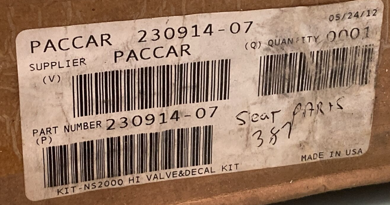 NEW GENUINE PACCAR 230914-07 Hi Valve & Decal Kit
