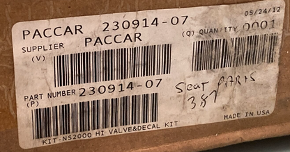 NEW GENUINE PACCAR 230914-07 Hi Valve & Decal Kit