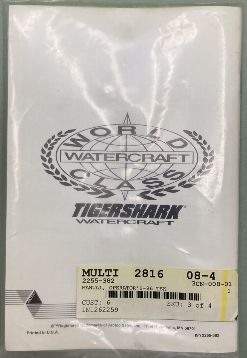 NEW GENUINE TIGERSHARK 2255-382 OPERATORS MANUAL 96 TSK