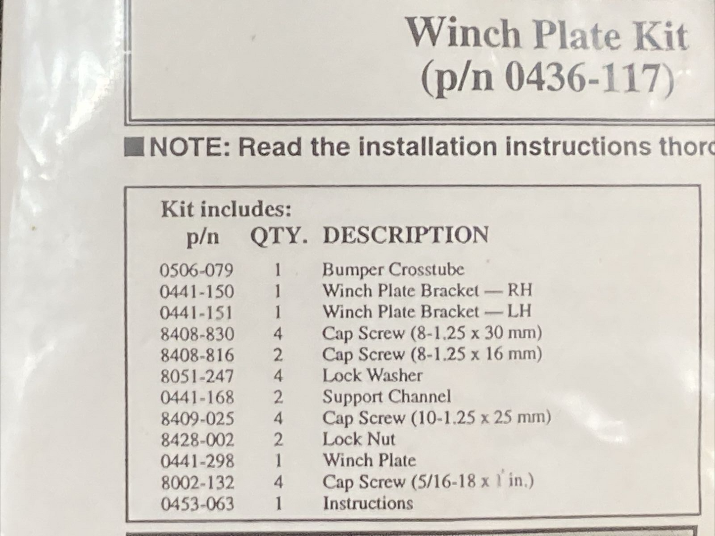 NEW GENUINE Arctic Cat 0436-117 WINCH PLATE KIT COMPLETE