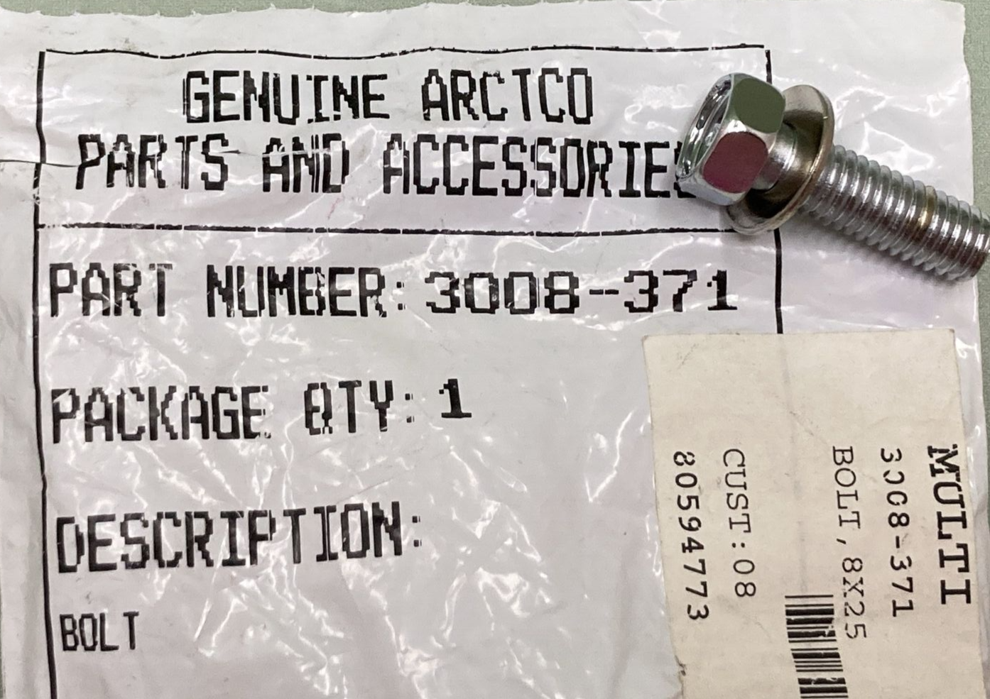 NEW GENUINE TIGERSHARK 3008-371 BOLT 8X25