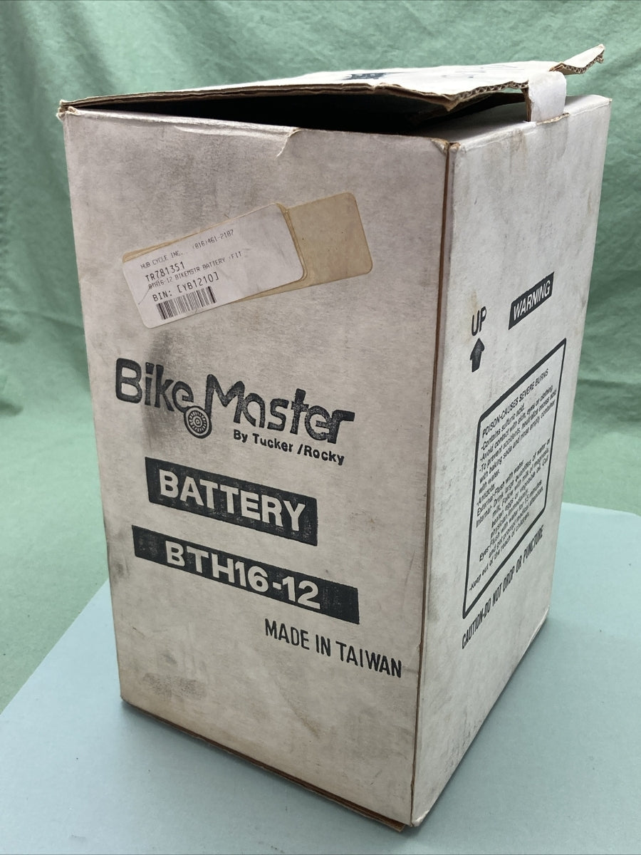NEW BIKE MASTER BTH16-12 BATTERY, INCLUDES ACID PACK, 12V