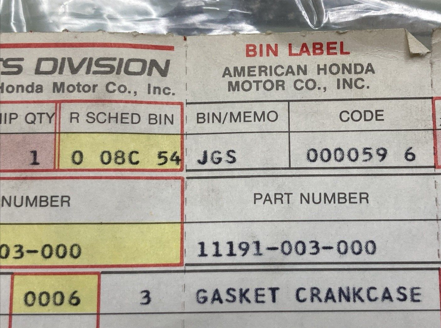 NEW GENUINE HONDA 11191-003-000 GASKET CRANKCASE COVER
