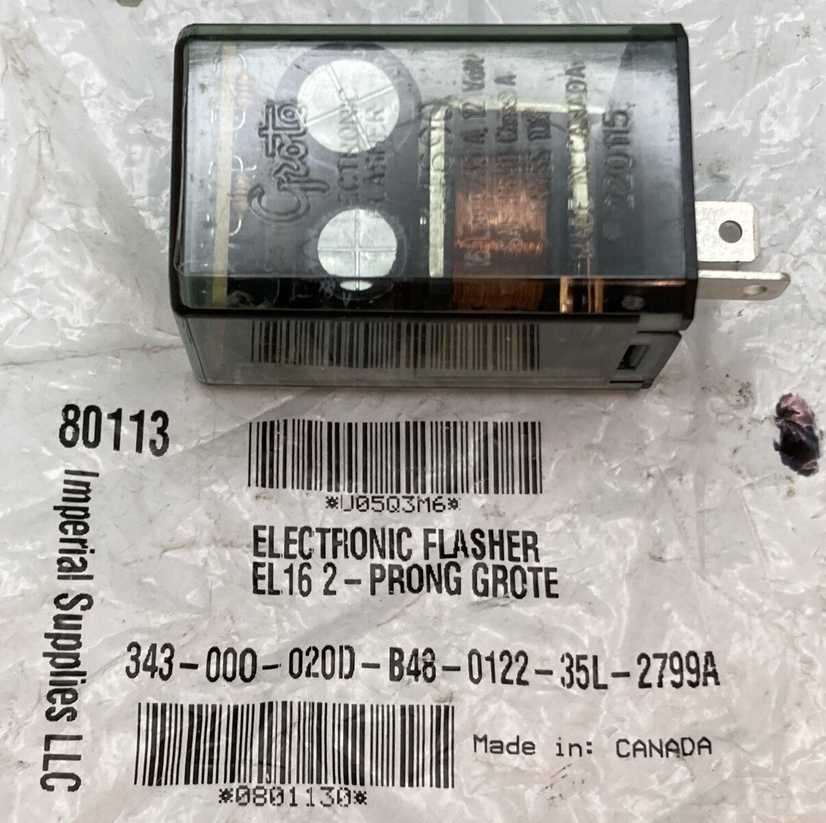 NEW IMPERIAL 80113 2-Prong Electro-Mechanical Flasher, 35 A, 11-15 V, Clear
