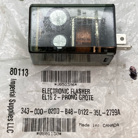 NEW IMPERIAL 80113 2-Prong Electro-Mechanical Flasher, 35 A, 11-15 V, Clear