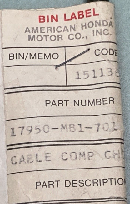 NEW GENUINE HONDA 17950-MB1-701 CABLE CHOKE