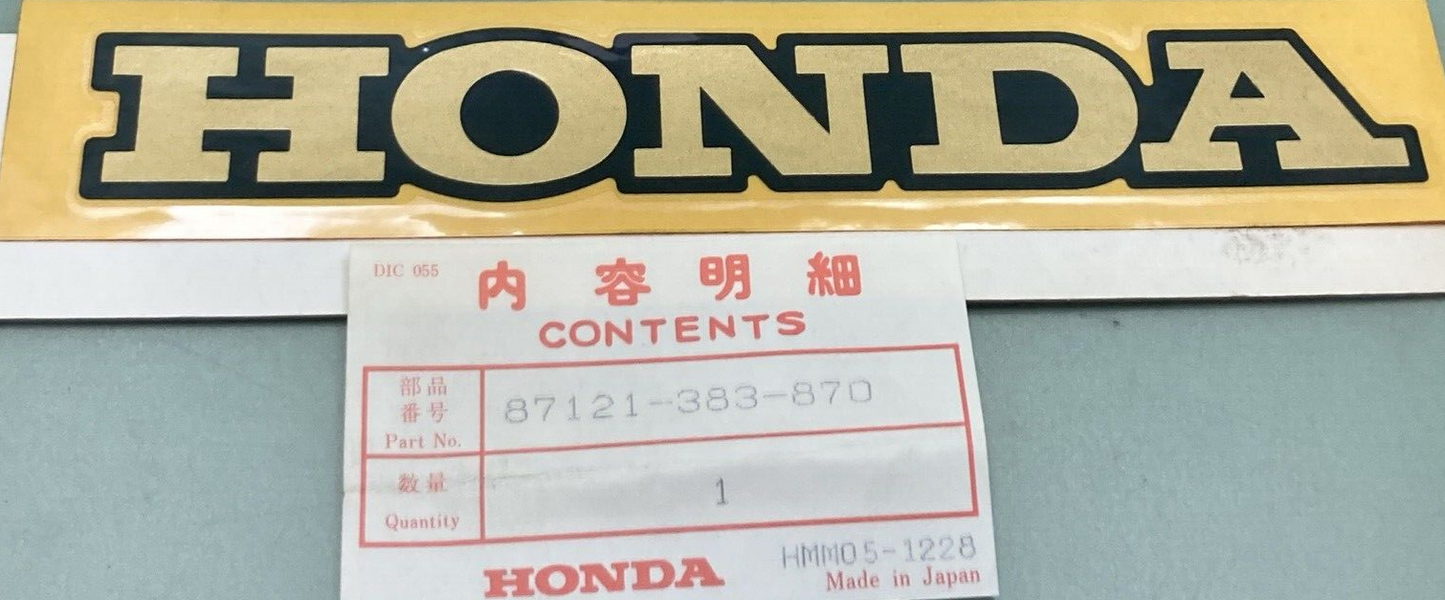 NEW GENUINE HONDA 87121-383-870 EMBLEM FUEL TANK "HONDA" GOLD & BLACK