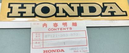 NEW GENUINE HONDA 87121-383-870 EMBLEM FUEL TANK "HONDA" GOLD & BLACK