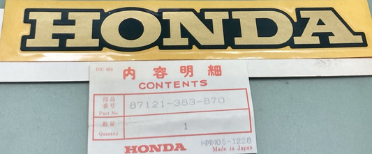 NEW GENUINE HONDA 87121-383-870 EMBLEM FUEL TANK "HONDA" GOLD & BLACK