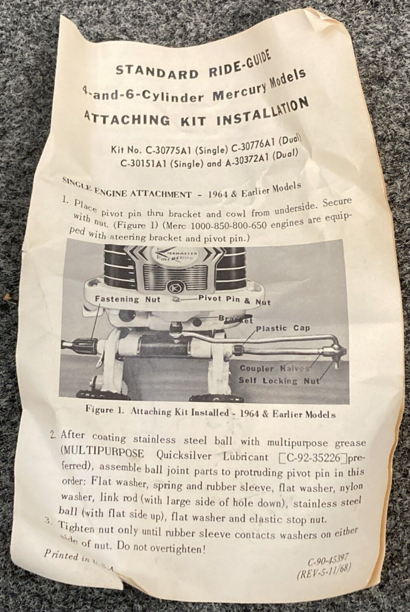 NEW GENUINE MERCURY QUICKSILVER 30151A1 LEVER RIDE GUIDE ASM CLM SWIV BR 6 9.8HP