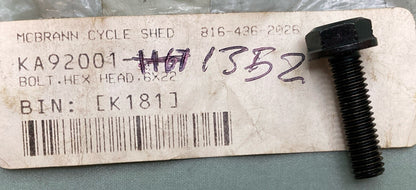 NEW REPLACES KAWASAKI 92001-1167 BOLT, FLANGED, 6X22 SUPERSEDED 92001-1352