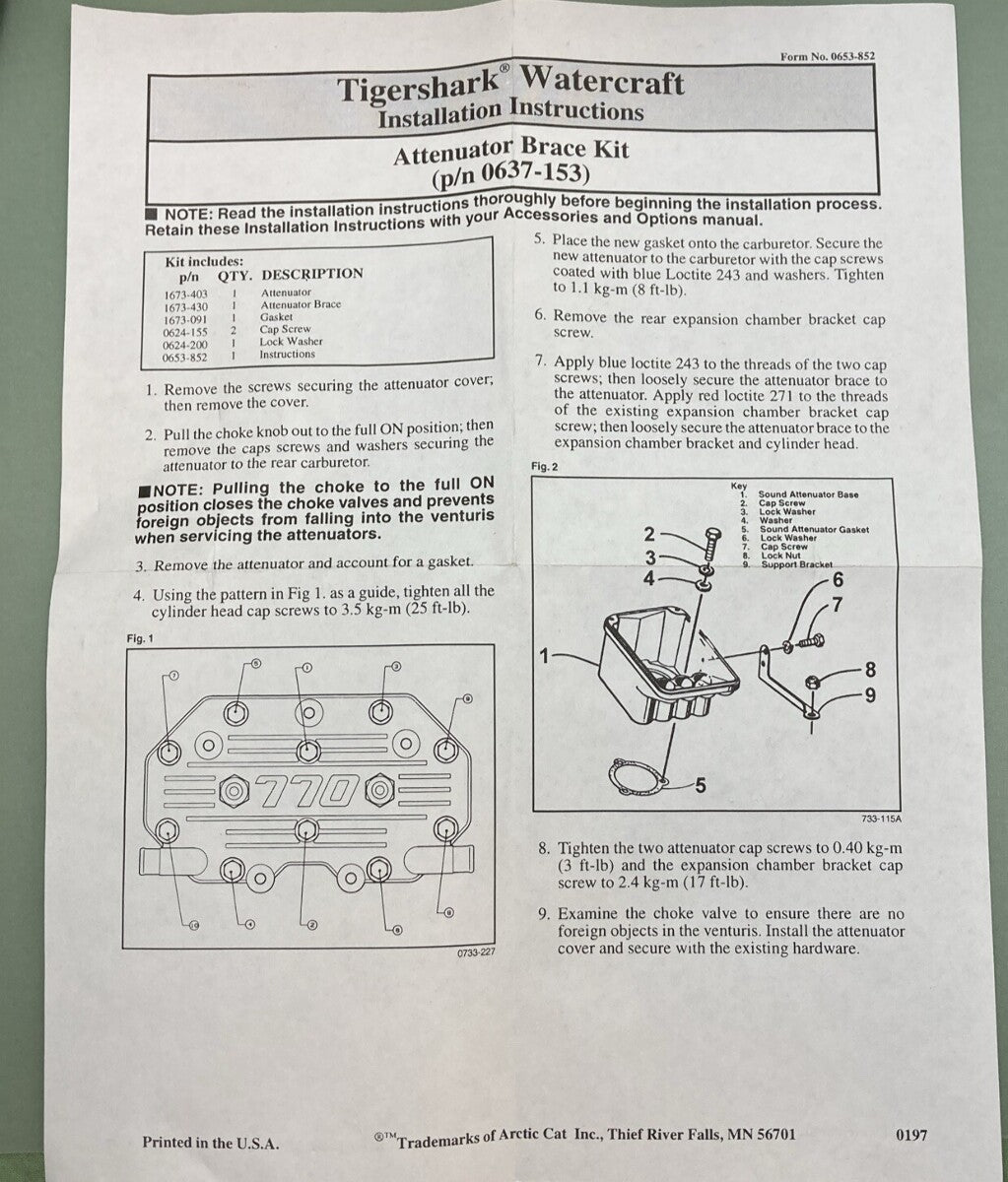 NEW GENUINE ARCTIC CAT 0637-153 UPDATE KIT, BRACE-97 MC770