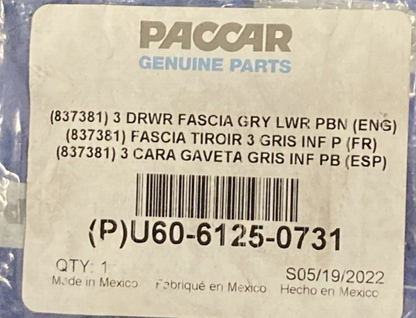 NEW GENUINE PACCAR U60-6125-0731 Trim 3" Drawer Front GRAY